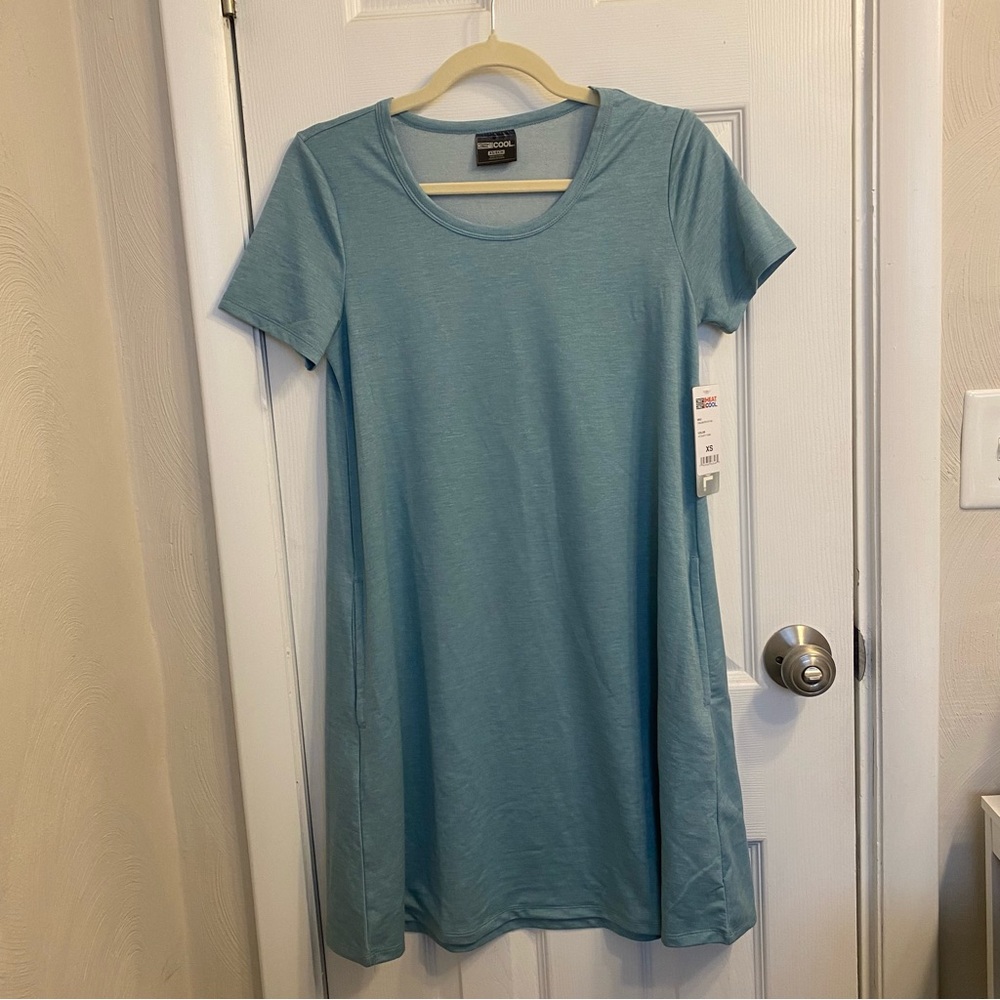 32 Degrees Green Sheath Midi Dress Crew Neck Short Sleeve